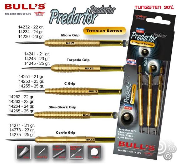 Bull´s Šipky Steel Titanium Predartor Torpedo Grip 23gr. 14243