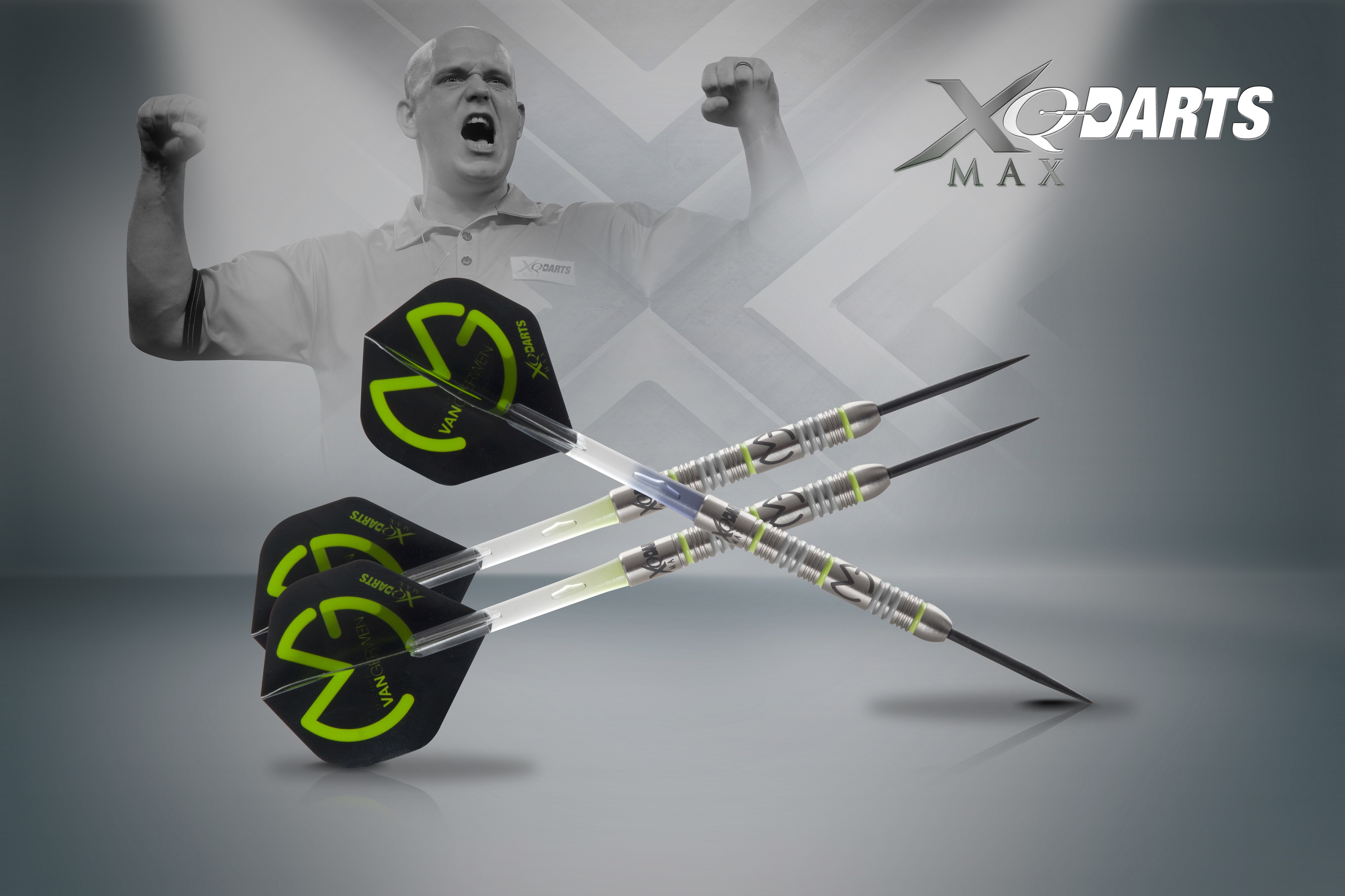 XQMax Šipky steelové 70% Tungsten Michael van Gerwen 23gR. - Green Demolisher