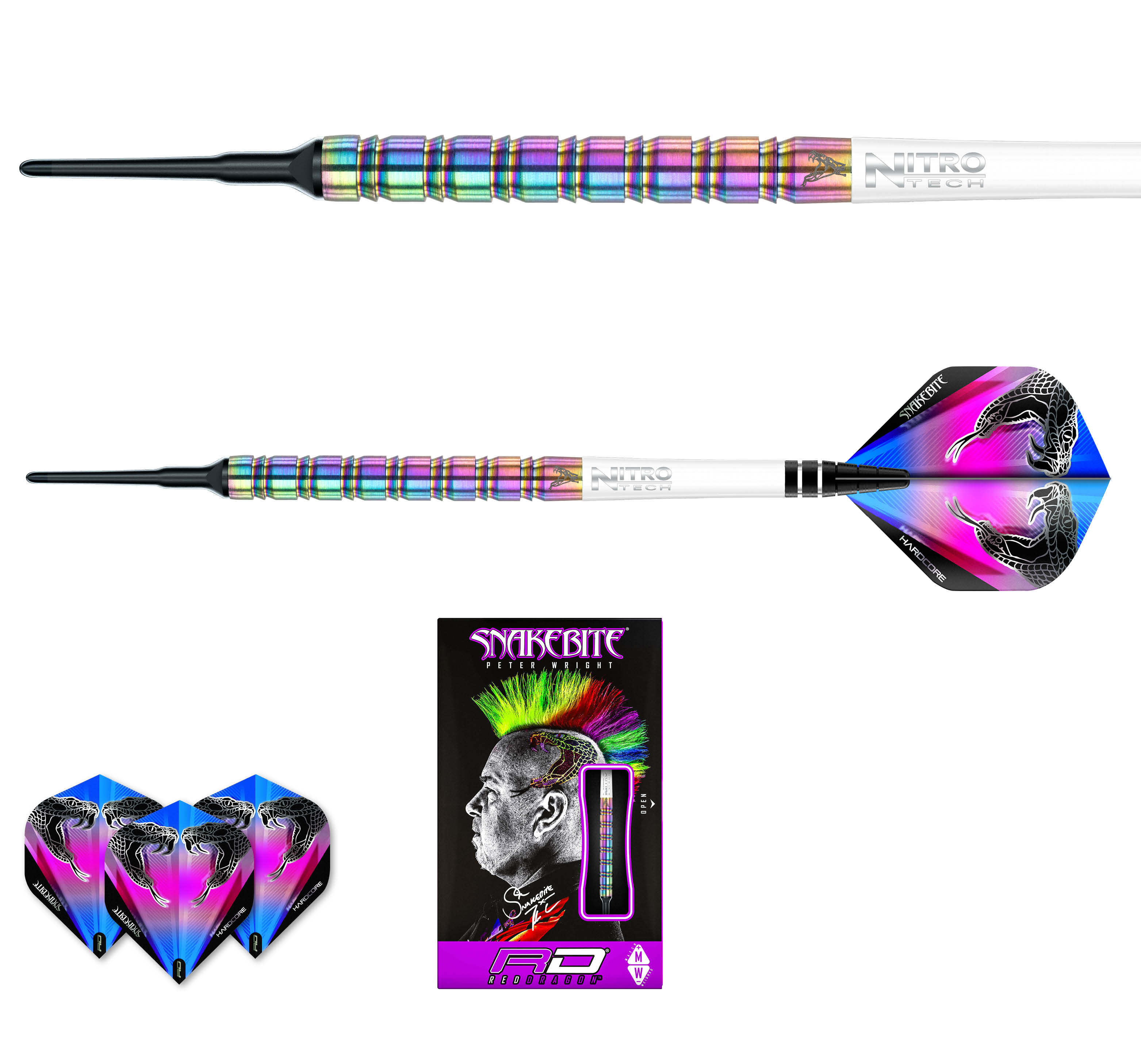 Šipky steel Peter Wright Snakebite 1 24g Tungsten 85% RED DRAGON