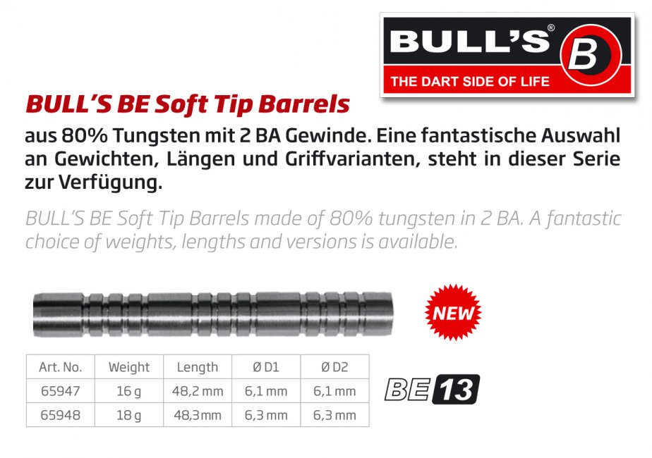 Bull´s Barrels - tělíčka BE 13 80% wolfram 18gr. 65948