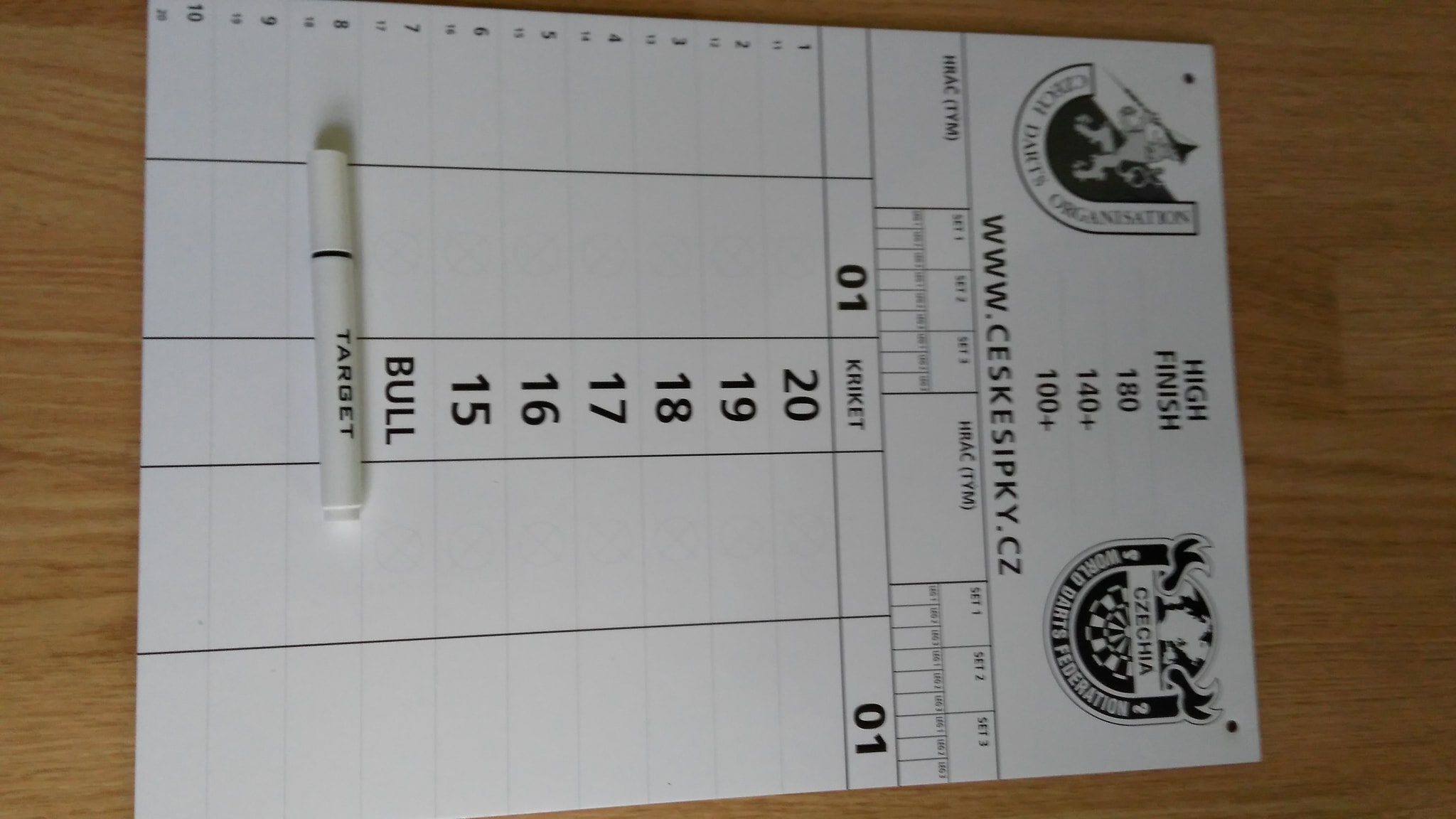 Tabule na zapsání Score ČŠO bílá