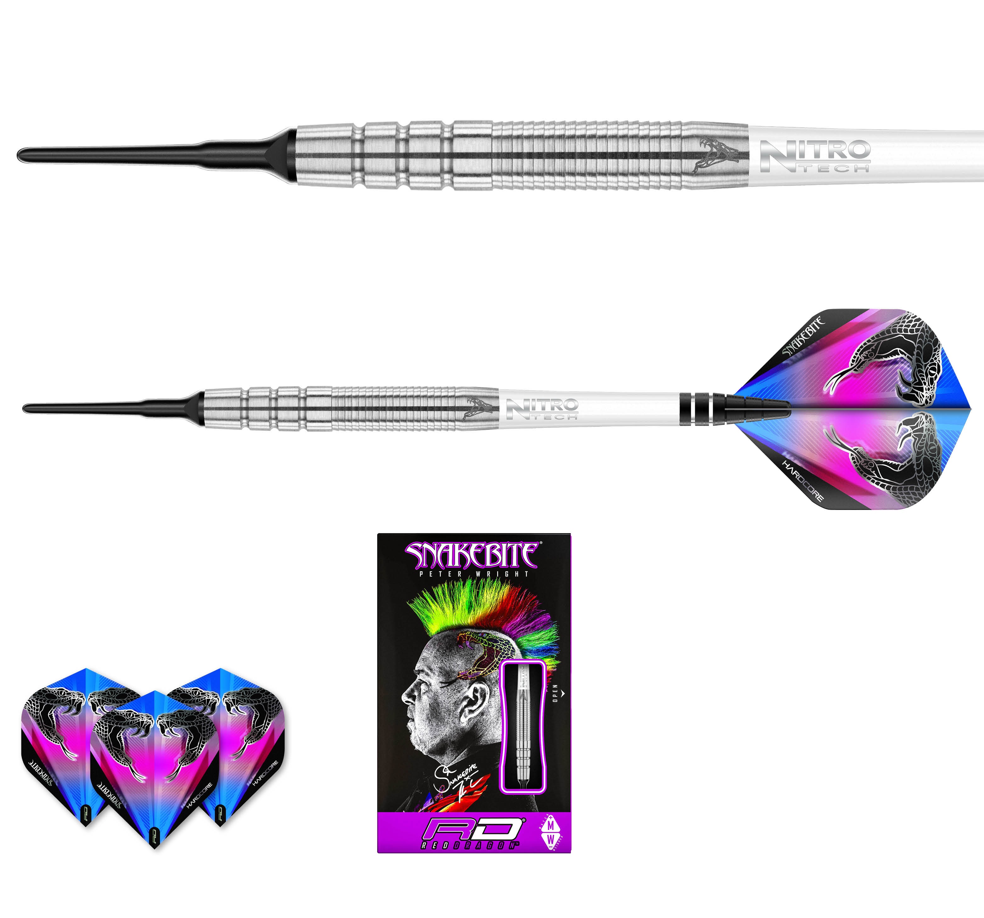 Šipky soft Peter Wright Snakebite PL15 18g Tungsten 90% RED DRAGON