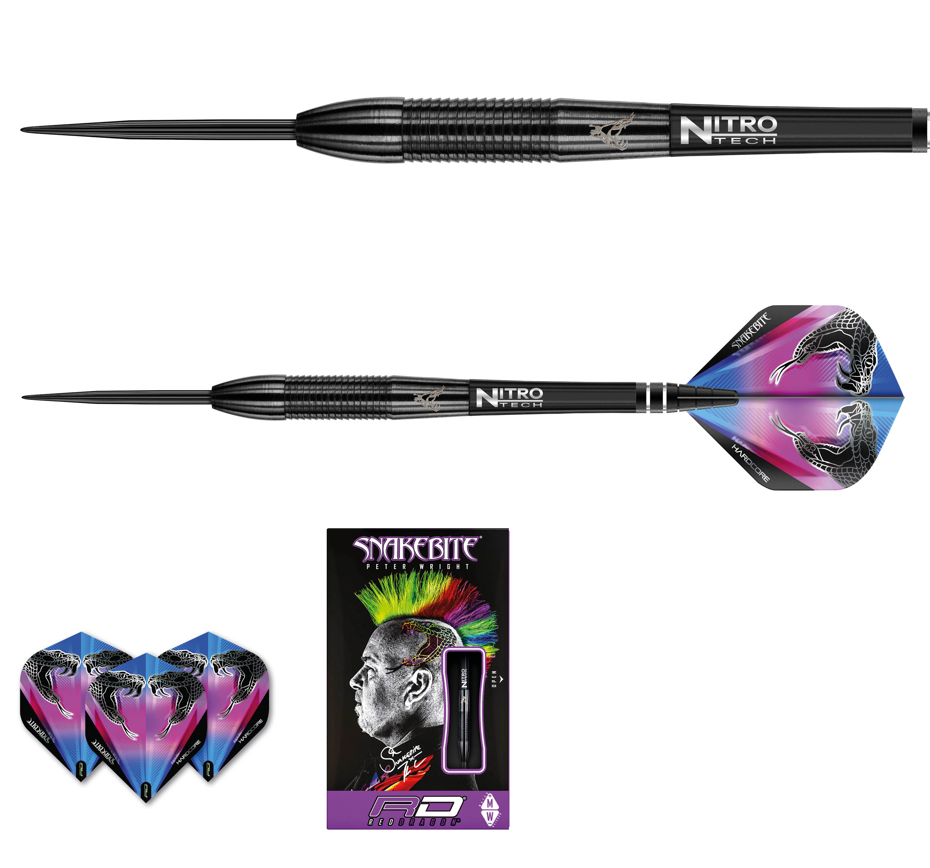Šipky steel Peter Wright Snakebite 3 Black 22g Tungsten 90% RED DRAGON