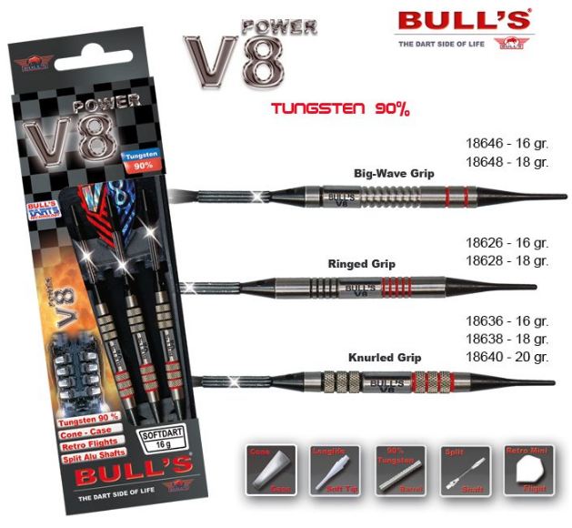 Bull´s Šipky V8 Power Knurled Grip 18gr. 18638