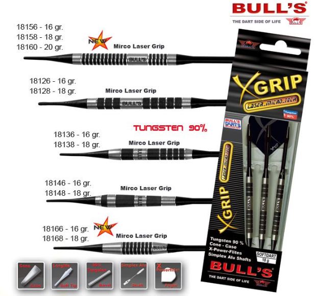 Bull´s Šipky XGrip Micro Laser Grip softové 16gr. 18166